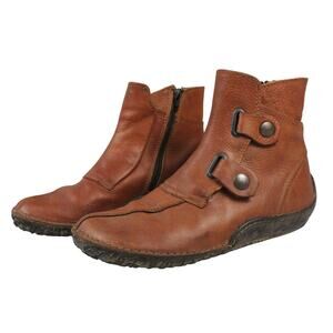 Wolky Brown Leather Hi-Top Shoes/Ankle Booties Women EU 39 Side Zip-up Casual